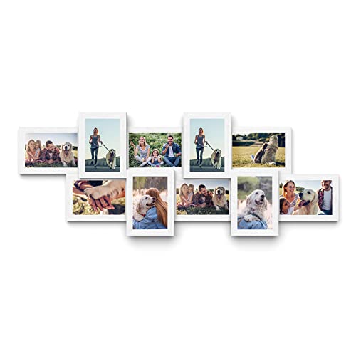 SONGMICS Marco de Fotos Collage para 10 Fotos de 10 x 15 cm, Hecho de Tableros MDF, Montaje en Pared, para Galería de Fotos, Requiere Ensamblaje, Blanco RPF21W