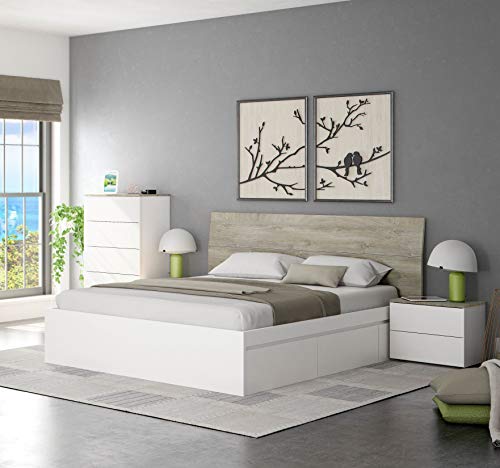 Miroytengo Pack Dormitorio Matrimonio Estilo Moderno Color Blanco y Roble Camas 150 cm (Cama+cabecero+mesitas+cómoda)