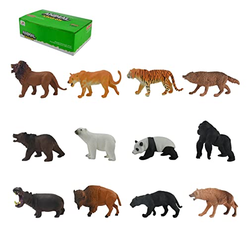 Tizund Juguete Modelo Animal Realista 12pcs, Imagen de Vida Silvestre de la Selva, Juguete Educativo Infantil con Hipopótamo, León, Tigre, Panda, Adecuado para Niños y Niñas de 4 a 16 Años