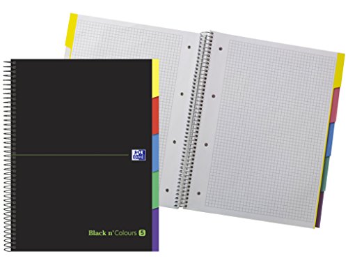 Oxford, Cuaderno A5 Cuadriculado 5x5, Tapa Plástico, 8 Recuadros de Color, Libreta Microperforada, Color Negro