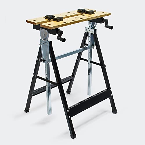 Banco de trabajo plegable 62,5x60,5x(84,5-115,5) cm con estante para herramientas ideal para talleres