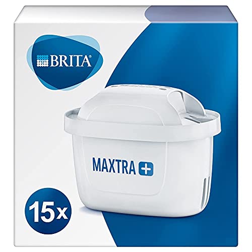 BRITA MAXTRA+ Cartuchos de filtro de agua de repuesto, compatibles con todas las jarras BRITA, reducen el cloro, la cal y las impurezas para un gran sabor, paquete de 15