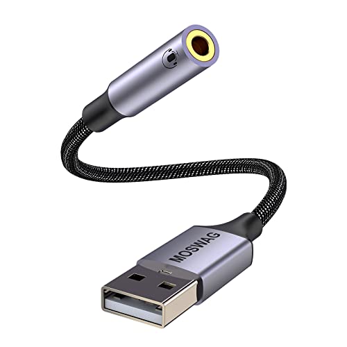 MOSWAG Adaptador de Audio USB a 3,5 mm, Tarjeta de Sonido Externa USB-A a Adaptador convertidor estéreo Auxiliar de 3,5 mm Compatible con Auriculares, PC, computadora portátil, Linux, Escritorio, PS4