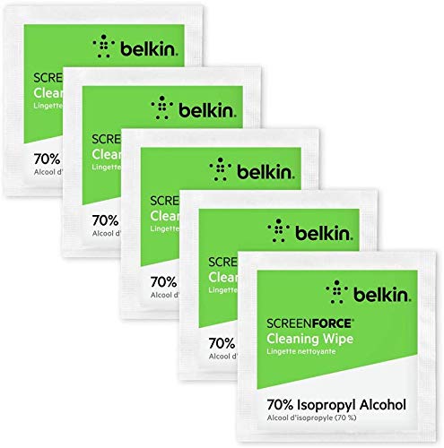Belkin OVF002zz - Toallitas de limpieza para pantallas 75 unidades (con alcohol isopropílico al 70 %, eliminan las bacterias hasta en un 99 %, para smartphones, tabletas, teclados y otros)