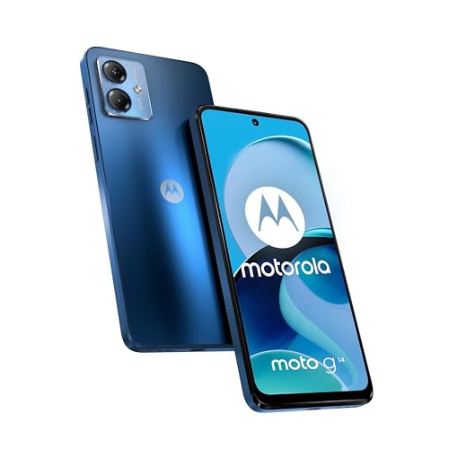 Motorola moto g14, 4/128, pantalla 6.5' Full HD+, sistema de cámara de 50MP, audio Dolby Atmos, Android 13, batería de 5000 mAh, procesador Octa-core, dual SIM), Azul (Versión ES/PT)