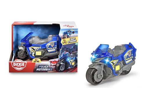 Dickie Toys - Police Motorbike - Moto de Juguete para niños a Partir de 3 años, con Efectos de luz y Sonido, Ruedas móviles, 15 cm de Longitud, Azul, (203302031)