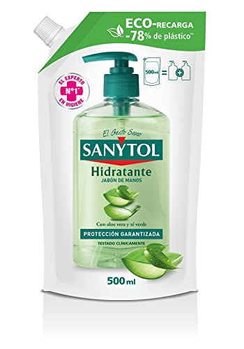 Sanytol - Eco-Recarga Jabón de Manos Hidratante, Protege, Limpia e Hidrata, con Aloe Vera y Té Verde - 500 ml