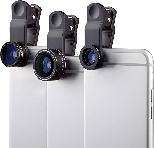 MyGadget Kit de Lentes para Móvil 3 en 1 Ojo de Pez 180° Gran Angular 0.65x y Macro 10x - para Tablet Smartphone Samsung Galaxy Apple iPhone Huawei Xiaomi