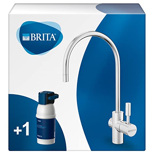BRITA mypure P1 - Grifo de Agua con Filtro para 12 Meses - Sistema de filtrado, Reduce cal, cloro, metales, Acero Inoxidable, Plateado