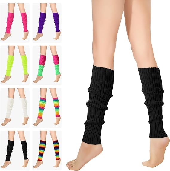 RYMAUP® Calentadores de piernas elegantes de los años 80 y 90 para mujer, calcetines acanalados, calentadores de piernas, accesorios modernos para yoga, correr, senderismo, color negro