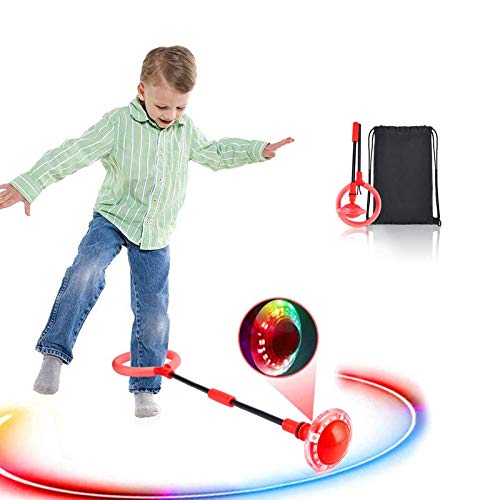 Boyigog Bola de Salto de Tobillo, LED Swing Bolas, Balones Saltadores, Aro de Salto Luminoso Plegable Apto para Que Niños y Adultos Hagan Ejercicio en Casa(Rojo-brillará)