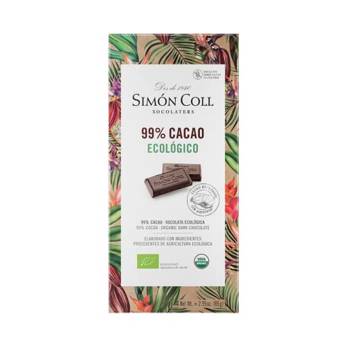 CHOCOLATES SIMON COLL – Tableta de (Chocolate Ecológico 99% Cacao) - Sin Gluten (1 Unidad)