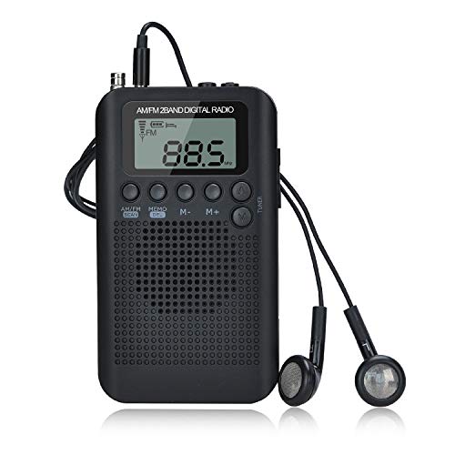 Songway Am/FM Pocket Radio Digital Relojes de Alarma Temporizador de sueño Altavoz Incorporado Radio portátil pequeña con Auricular para Actividades al Aire Libre, Correr, IR de excursión, Viajar