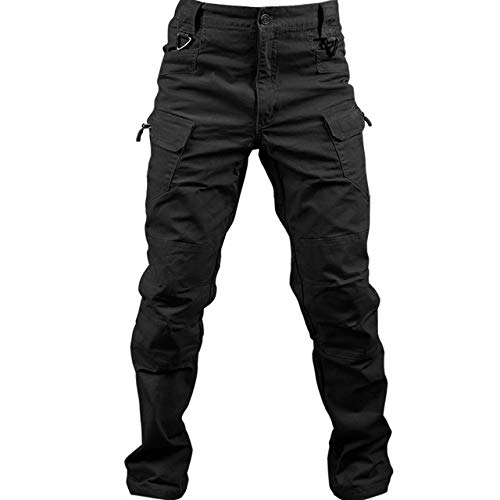 Loeay Pantalón de Carga Regular para Hombre Pantalón de Trabajo de Combate Militar Pantalones tácticos Militares Ocasionales Pantalones con múltiples Bolsillos para Caminar Negro M