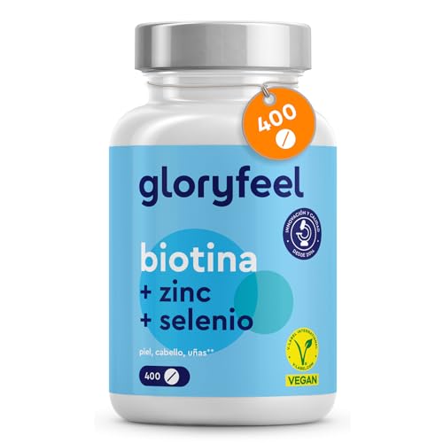 Biotina + Zinc + Selenio - 400 pastillas veganas (Suministro para 1+ año) - Vitaminas para el cabello - Apoya el crecimiento del pelo, fortalece la piel y las uñas - Sin aditivos