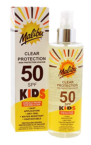 Malibu 250ml SPF 50 Bomba de pulverización de protección transparente para niños
