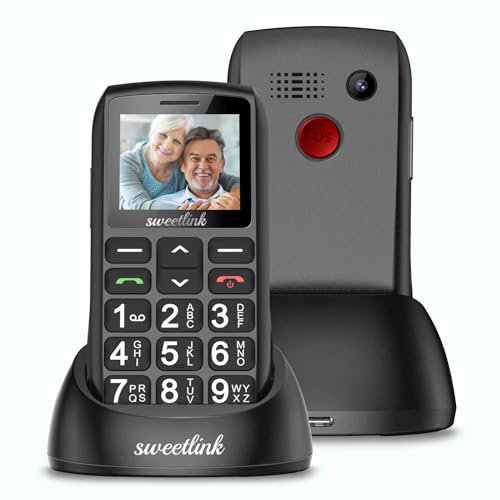 SweetLink S1 Plus Teléfono Móvil para Personas Mayores, 2G gsm Senior Moviles de Teclas Grandes y Volumen Alto, Botón SOS, Base de Carga, Llamada Rápida, Gran Bateria 1400mAH, Color Negro
