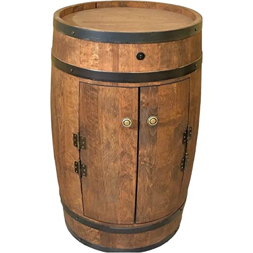 Barril de madera con 2 puertas y Led, barril de madera de 80 cm, percha hecha a mano, estantería para la casa, barra de bar, estante de madera, whisky vino, cerveza, regalo para hombres