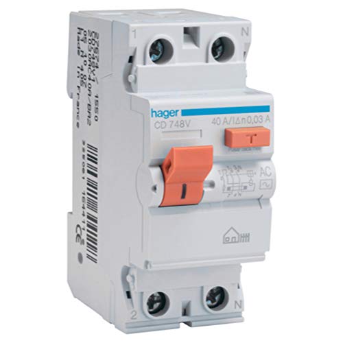 Hager CD748V Interruptor Diferencial Tipo AC, 2P, 40A, 30mA, Blanco