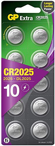 GP Batteries CR2025 3V - Pack de 10 Pilas CR2025 de Litio botón | Sin Mercurio | Pack Compuesto por 2 blísters de 5 Pilas CR 2025 envasadas Individualmente