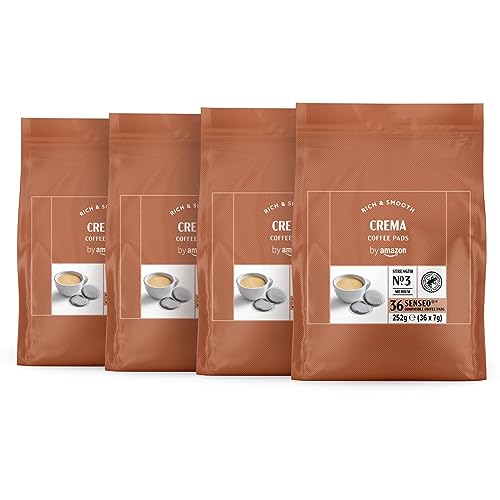 by Amazon Cápsulas de café Crema 100 % Arábica, aptas para máquinas Senseo, 4 x 36 cápsulas