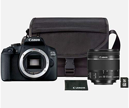 Canon EOS 2000D Kit Cámara Réflex 24.1MP WiFi NFC + Objetivo EF-S18-55mm + Bolsa + SD 16GB, Negro