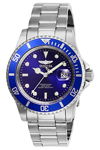 Invicta Pro Diver Reloj de cuarzo para hombre de acero inoxidable, Plata / Azul, 40 mm