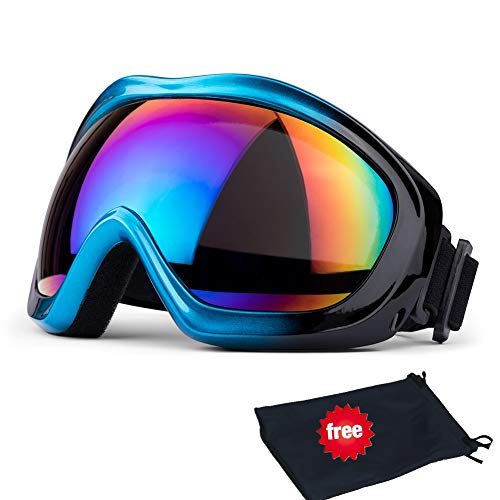 Jteng Gafas de esquí, snowboard, protección UV, gafas de esquí, gafas de nieve, gafas de snowboard, gafas de espejo, gafas de moto, para mujer, hombre, niña, niño, azul