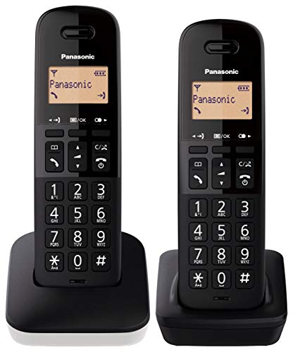 Panasonic KX-TGB612 Teléfono Inalámbrico Digital, Unidad Base y 2 Auriculares Identificador Y Bloqueador de Llamadas, Volumen Optimizado Del Receptor, Resistente A Golpes, Pantalla LCD Blanco y Negro