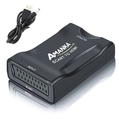 AMANKA Convertidor Euroconector a HDMI Conversor de Audio Vídeo 1080p Reproductor de Adaptador Entrada Scart Salida HDMI Apoyo 720/1080P para HDTV,DVD BLU-Ray,VCR,Proyector,VHS,PS1,PS2,Xbox