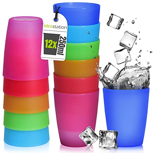 idea-station Neo vasos plastico 12 x 250 ml - colores - vaso plastico infantil - vajilla camping