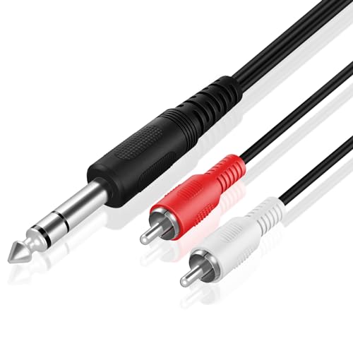 TNP Cable de Audio 6.35 mm TRS a Dual RCA, Macho 6.35 mm TRS a 2 RCA Cable Conector Jack 1M, Conector Adaptador Estéreo de Audio