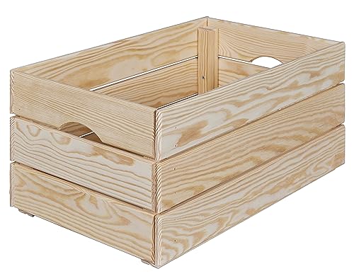 Inter Link - Caja de madera - Caja apilable de madera maciza – Caja de almacenamiento para frutas, verduras, vino, jardín, baño, sala de juegos – Ahorro de espacio, práctico – 51 x 31,5 x 23 cm