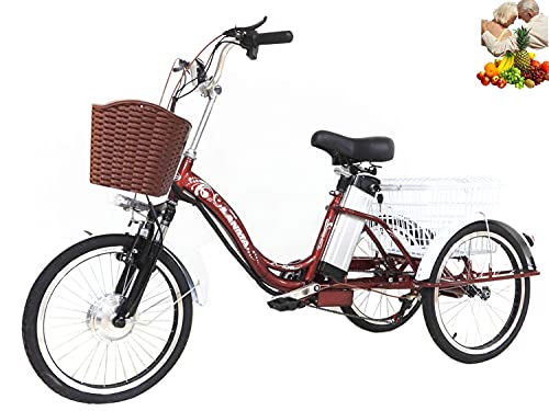 Triciclo para Adultos Bicicleta eléctrica de 3 Ruedas para Que los Padres agranden la Canasta Trasera Triciclo eléctrico de 20 '' Batería de Litio（Candado de Bicicleta + Impermeable Gratis）