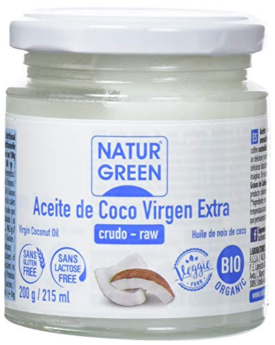 NaturGreen - Aceite de Coco, Primera Presión en Frio, Aceite Ecológico para Cocinar y Hornear - 200 g, Pack 6 unidades