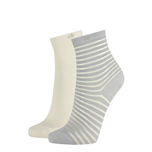 Calvin Klein Sheer Stripe-Calcetines para Mujer (2 Unidades), Gris, Talla única