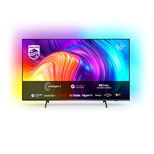 Philips 50PUS8517/12 TV LED Android TV 4K UHD 50' con Ambilight en 3 Lados, Principales formatos HDR compatibles, P5 Picture Engine, Compatible con Google Assistance y Alexa, 2022
