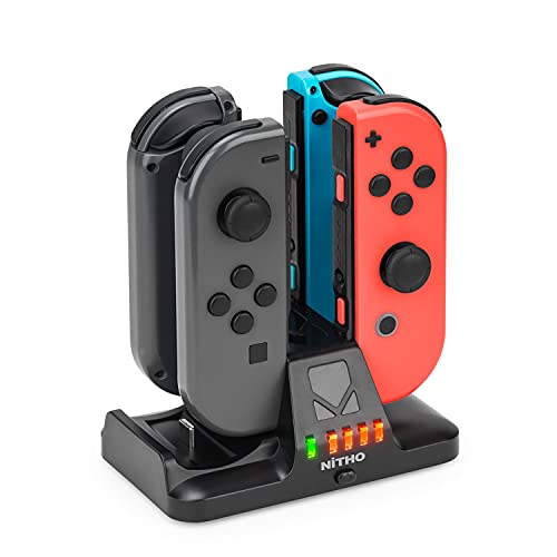 NiTHO Estación de Carga Compatible con Joy-con y el Mando Pro Nintendo Switch, Carga hasta 4 Mandos Joy-con o 2 Joy-con y 1 Mando Pro, Base de Carga con Indicador LED