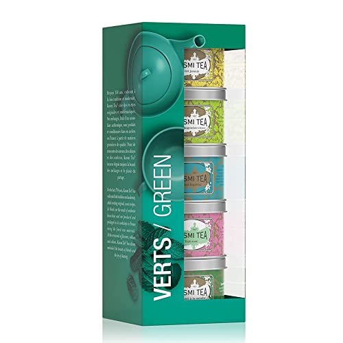 Kusmi Tea - Estuche de 5 Miniaturas de Tés Verdes Aromatizados - Aromas Florales, Deliciosos, Acidulados y Té Verde de Menta - Mezclas embaladas en Francia - Latas de té de metal 5 x 25 g