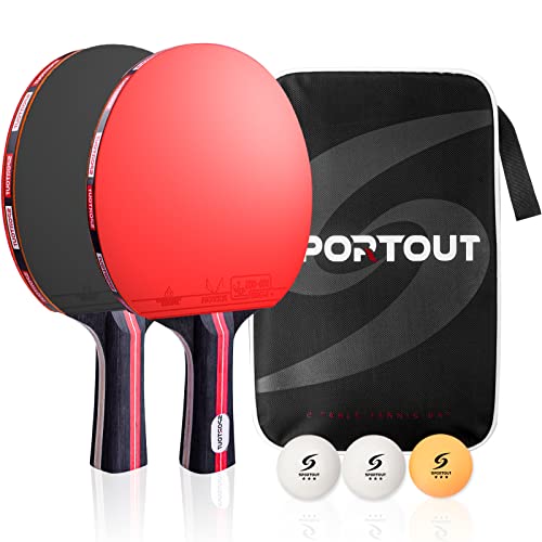 Easy-Room Juego de Raquetas de Tenis de Mesa,2 Raquetas + 3 Pelotas de Ping Pong, con Estuche de Transporte(Beginner Play)
