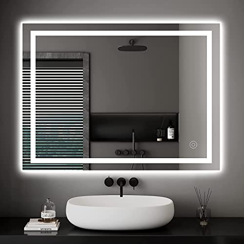 Dripex Espejo de Baño con Luz LED, 60 x 80 cm, Táctil Antivaho, Luz Blanca Fría 6400K, Espejo de Baño Pared con Iluminación