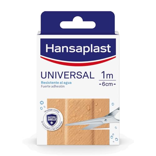 Hansaplast Tira universal de apósito adhesivo resistente al agua, vendaje autoadhesivo fuerte y transpirable, tira adhesiva para heridas menores, recortable, 1 tira de 10 x 6 cm