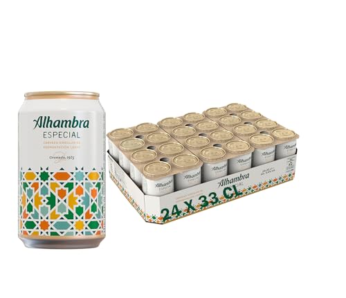 Alhambra Especial, Cerveza Artesanal de Fermentación Lenta, 5.4% Volumen Alcohol, Pack 24 Latas x 33 cl Cada Una