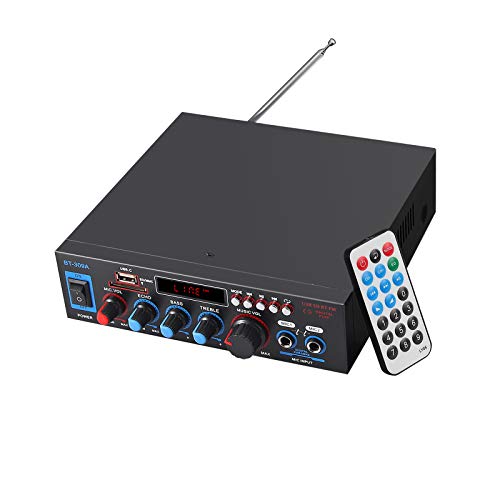 Amplificador de Audio 800W PROZOR Amplificador HiFi Estéreo Bluetooth 5.0 Amplificador Sonido Digital Función Radio FM Tarjeta TF SD Dos Microfonos para Automoviles Hogar