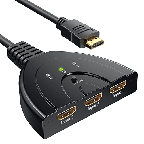 HDMI Switch, GANA 3 Entradas 1 Salida Switch HDMI Splitter Soportes Full HD 1080p 3D Duplicador HDMI Ladrón para HDTV/Xbox/PS3/PS4/Apple TV/Fire Stick/BLU-Ray DVD-Player