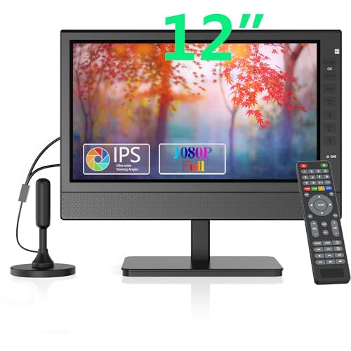 ZOSHING Television portatil,HD 1080P IPS Mini TV con Sintonizador Digital T2 and Batería Recargable y HDMI,USB,Entrada and AC/DC-12V calbe Coche,Adecuado para Cocina,Coche y Exterior (12inch)