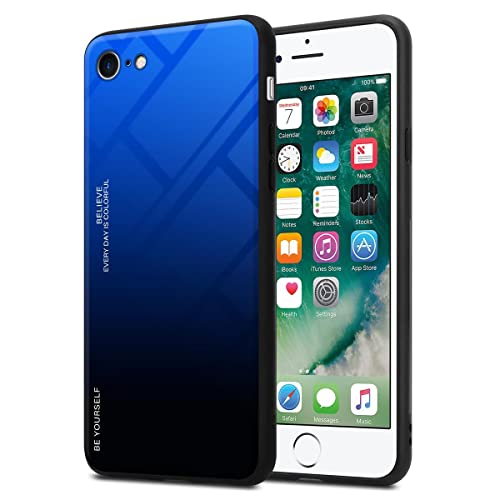 Cadorabo Estuche Compatible con Apple iPhone 7 / 7S / 8 / SE 2020 en Azul - Nero - Funda Protectora Bicolor Fabricada en Silicona TPU y Parte Trasera de Cristal Templado