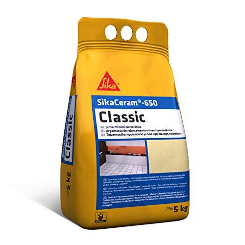 SikaCeram-650 Classic, Blanco, Junta mineral porcelánica, Lechada de cemento coloreada para relleno de juntas de 1-6 mm en paramentos y pavimentos interiores y exteriores, 5 kg