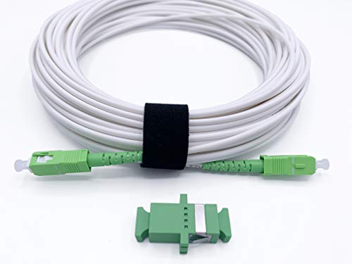 Elfcam® - Cable de Fibra Óptica SC/APC a SC/APC Monomodale Simplex, Entrega con Adaptador para Extensión de Fibra Óptica, Compatible con FTTH Fibra, Blanco (10M)