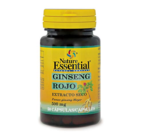 Nature Essential | Ginseng Rojo 500 mg | 50 Cápsulas | Ayuda a Aumentar tu Rendimiento Físico y Mental | Extracto Seco | Rico en Vitaminas